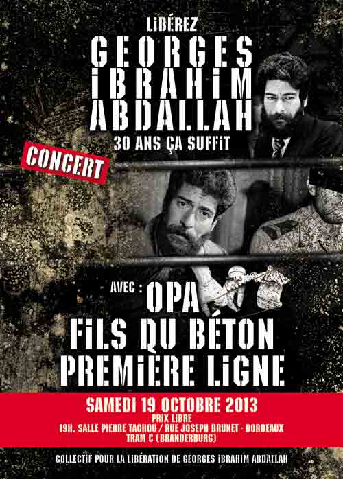 Le comité Libérons Georges 33 vous invite à un concert de soutien à Georges Ibrahim Abdallah