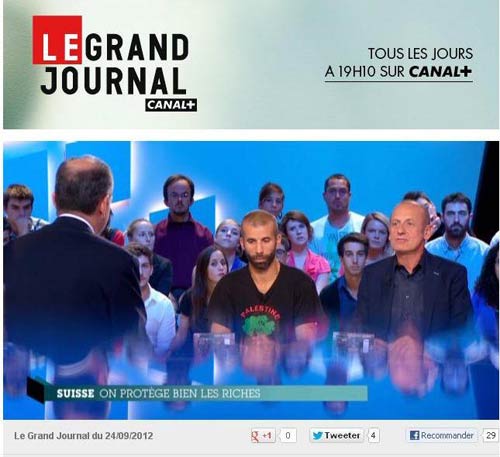 J'étais au 'Grand Journal' de Canal Plus : mon t-shirt Palestine, trop gênant ? (MàJ avec la réponse de N. Escoulan, rédacteur en chef du Grand Journal)